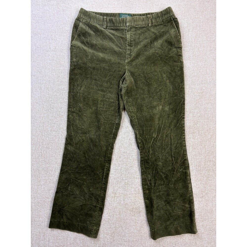 Lauren Ralph Lauren Womens Olive Green Corduroy Straight Leg Pants Size 14